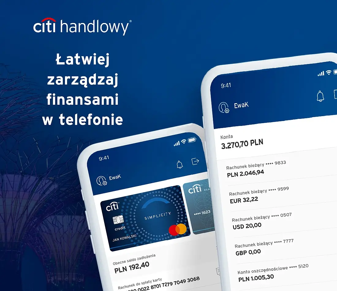 Grafika prezentująca aplikację Citibanku – Citi mobile