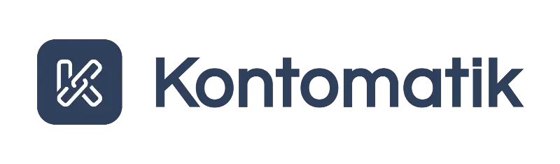 Ciemnoniebieskie logo usługi Kontomatik