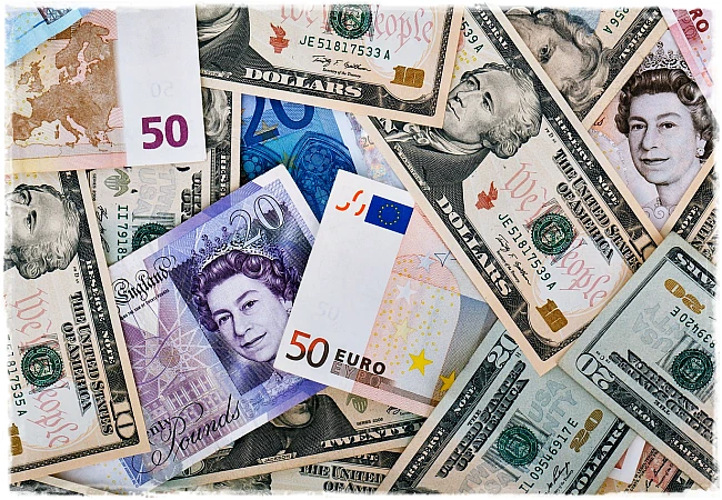 Banknoty - obce waluty - dolary, funty, euro