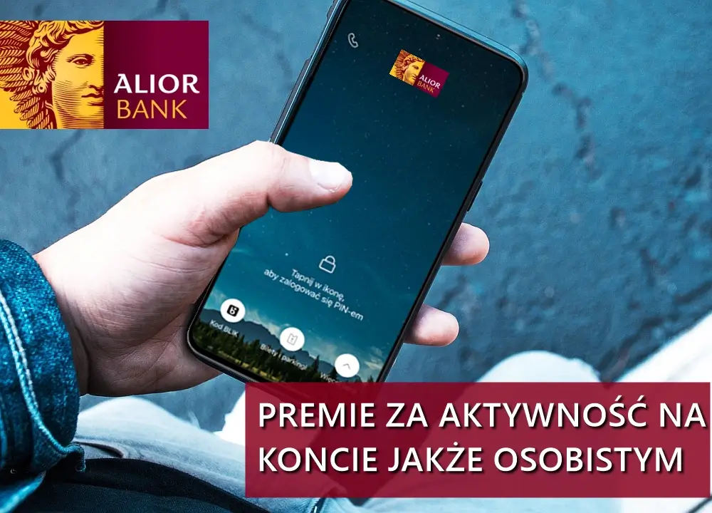 Smartfon oraz informacja o promocji Aliora Banku z premiami