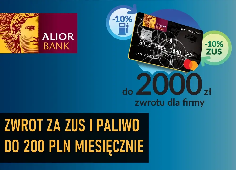 Grafika z promocją Alior Banku ze zwrotami za zus i paliwo