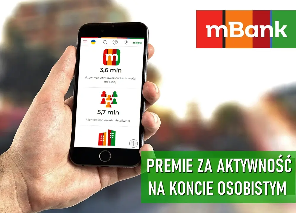 Smartfon i informacja o promocji z premiami w mbanku